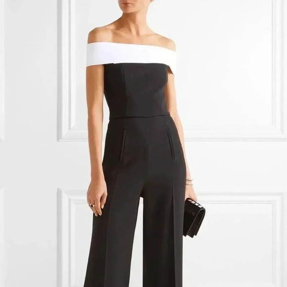 Sexy Jumpsuit Off Shoulder Lace Zipper Back (Color: Black/Ivory) (Size 10) - Picture 2 of 2